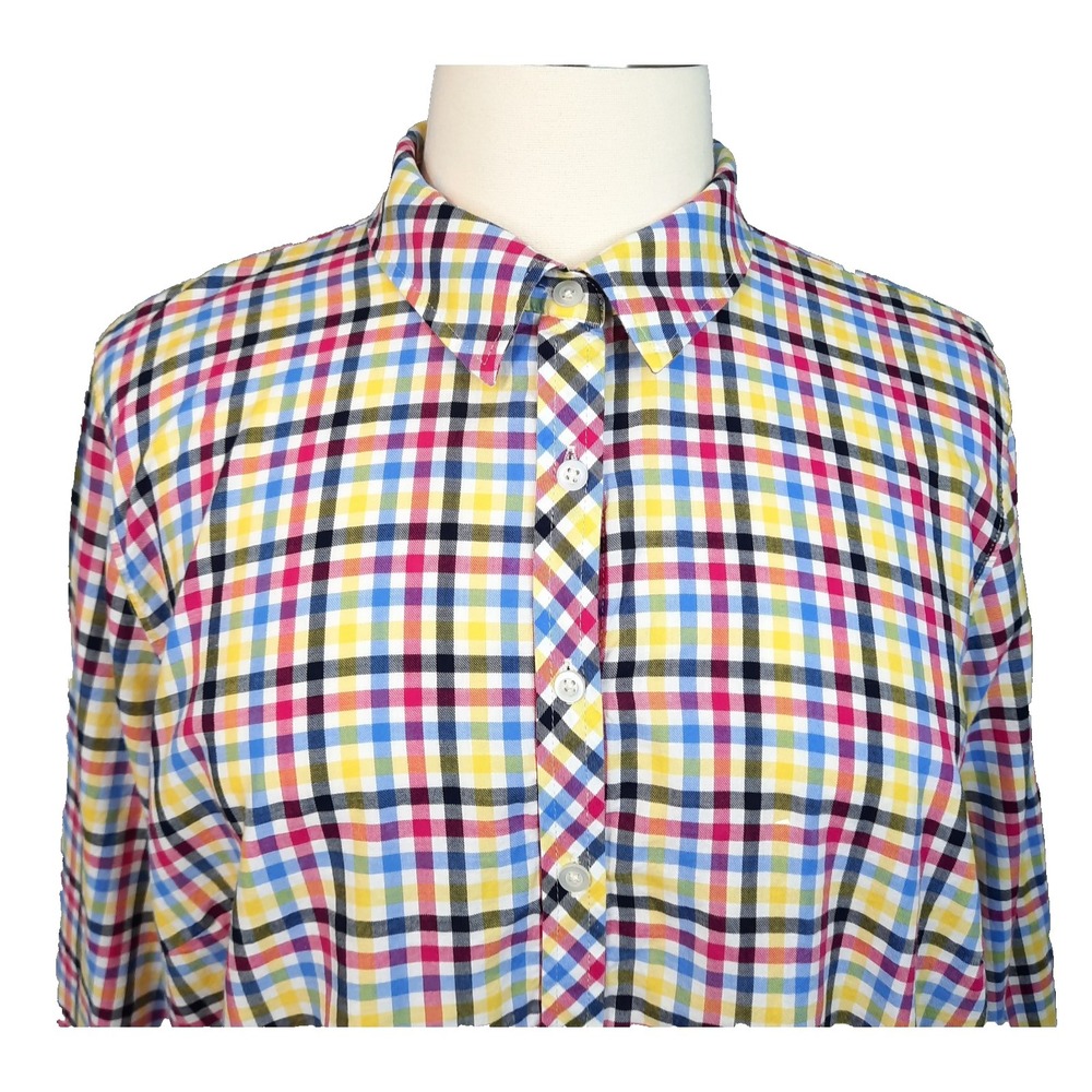 Talbots Plaid Shirt Womens 2X 100% Cotton Button Front Preppy Coastal Academia
